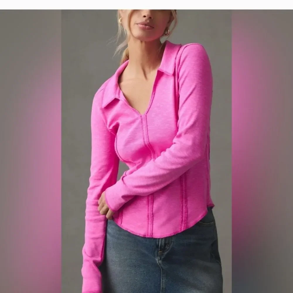 Pilcro Anthropology Pink Collared Long Sleeve Top (222)